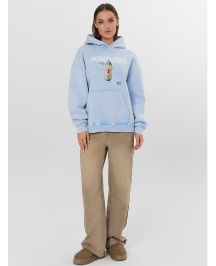 Худи ACID WASH голубой +печать