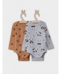 Боди пандочки на сером +лапки на охре