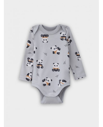 Боди пандочки на сером +лапки на охре