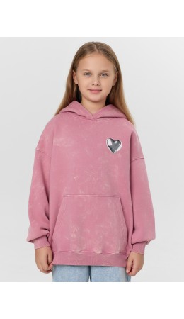 Худи ACID WASH пыльно -розовый +печать