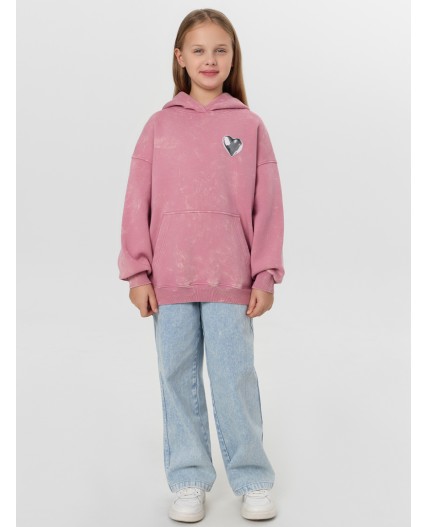 Худи ACID WASH пыльно -розовый +печать