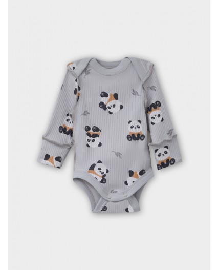 Боди пандочки на сером +лапки на охре