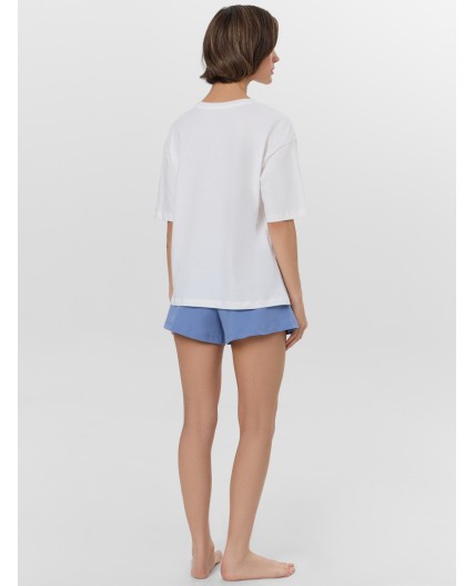 Пижама белый +синий +печать