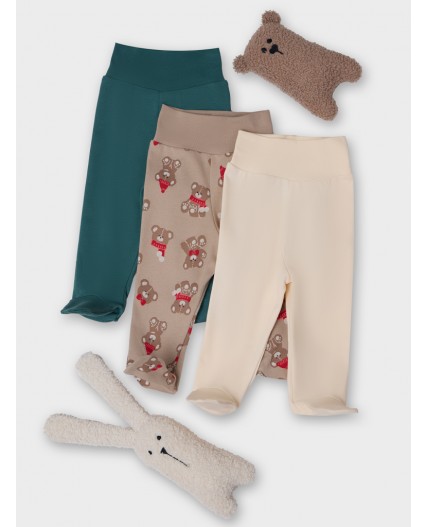 Ползунки сливочное масло +НГ мишутки на бежевом +изумруд