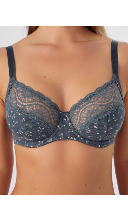 Бюстгальтер цветы на т.сером