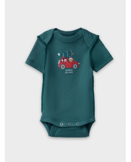 Боди НГ мишутки на бежевом +изумруд