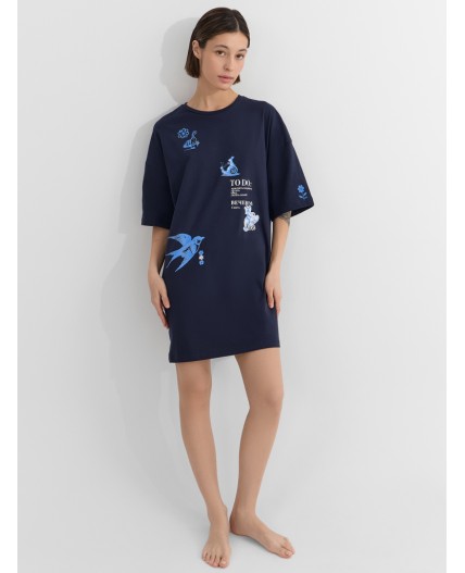 Туника т.синий +печать