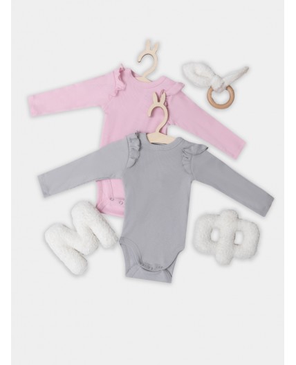 Боди розовый +серый