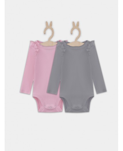 Боди розовый +серый