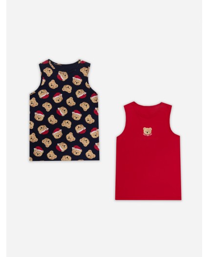 Майка красный +праздничные медвежата на синем