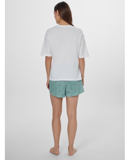 Пижама белый +зеленая клетка виши