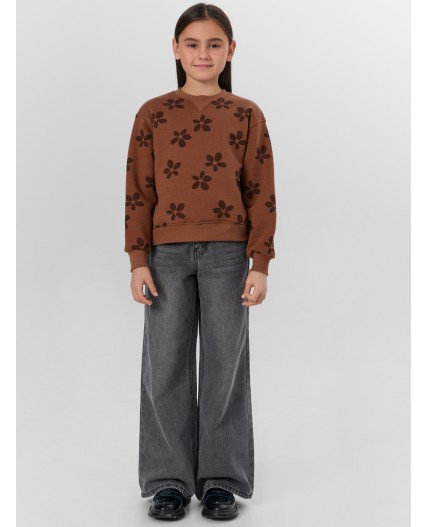 Свитшот цветочки на коричневом