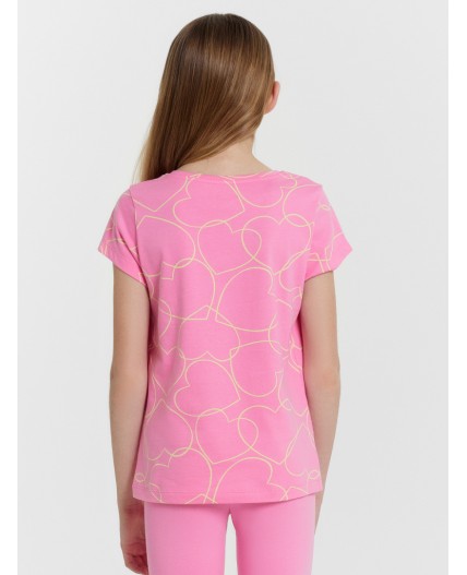 Футболка белый +сердечки на розовом