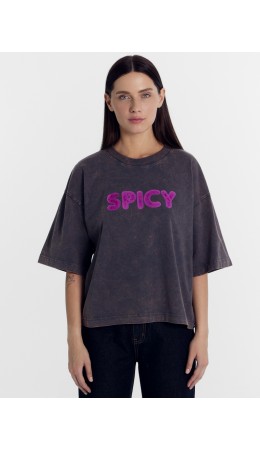 Футболка acid wash на графите +печать