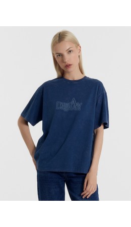 Футболка серо -синий +печать