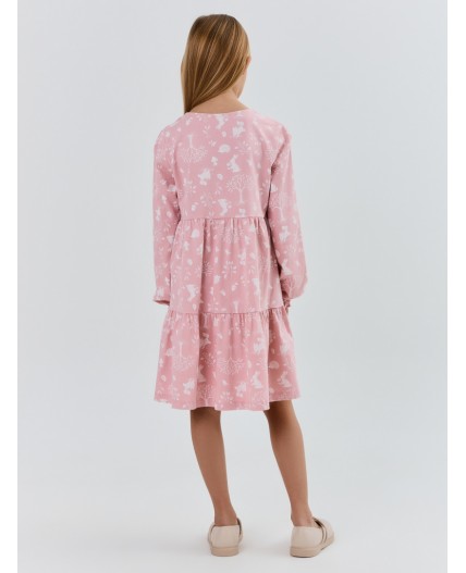 Платье лесные животные на п.розовом