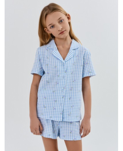 Комплект голубая клетка с цветами