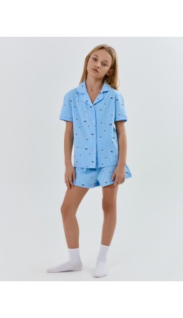 Комплект цветы на голубой полоске