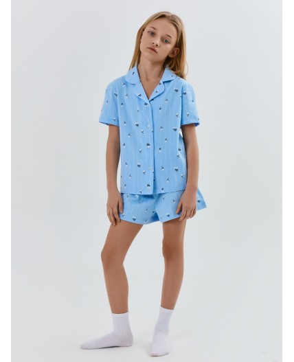 Комплект цветы на голубой полоске