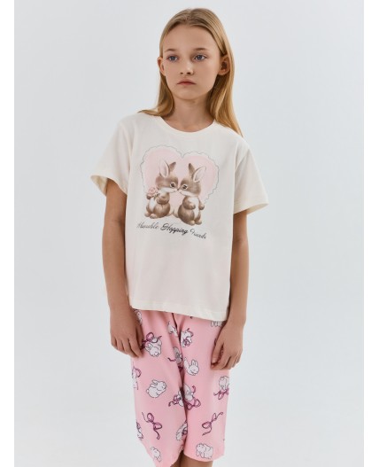 Комплект молочный +зайчики на розовом