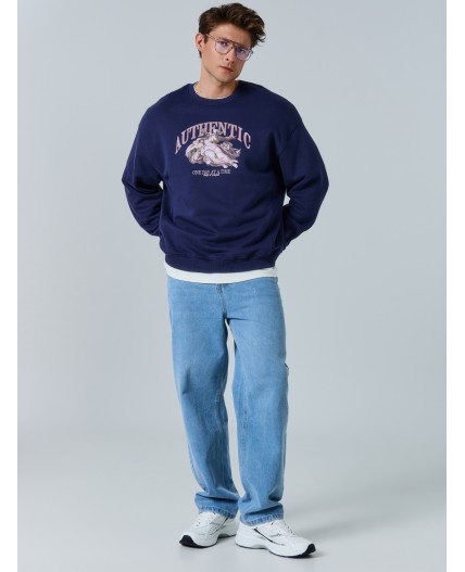 Свитшот полуночно -синий +печать