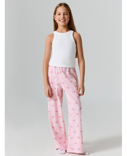 Брюки бантики на розовой полоске