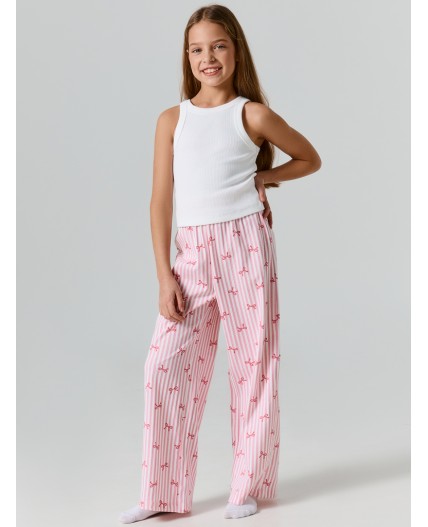 Брюки бантики на розовой полоске