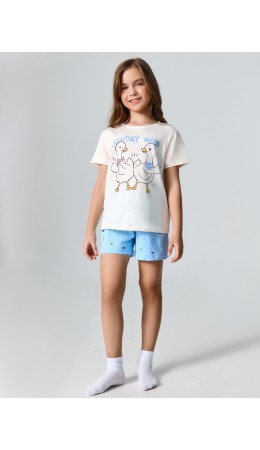 Комплект молочный +цветы на голубой полоске