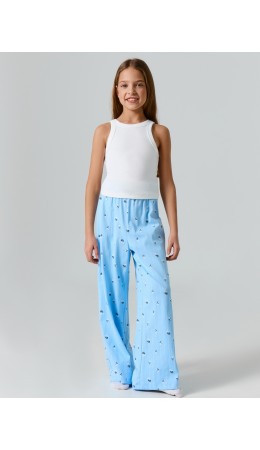 Брюки цветы на голубой полоске