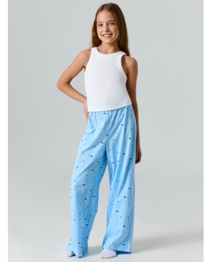 Брюки цветы на голубой полоске