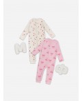 Комбинезон сердечки на молочном +бантики на розовой сказке