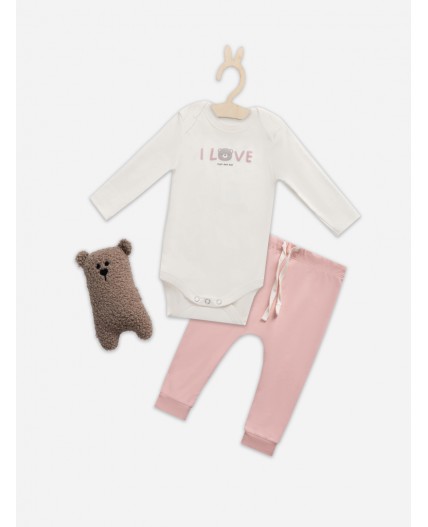 Комплект молочный +серебристо -розовый +печать