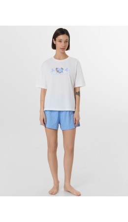 Пижама белый +сине -голубая полоска