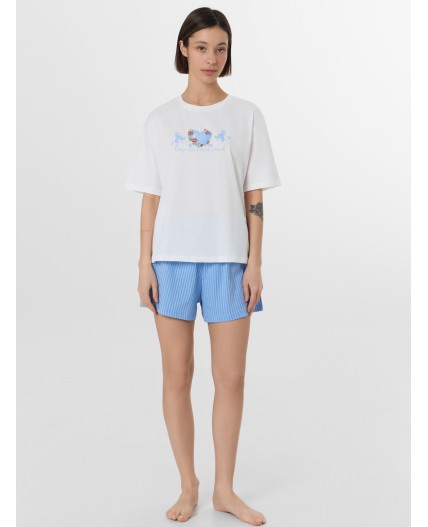 Пижама белый +сине -голубая полоска