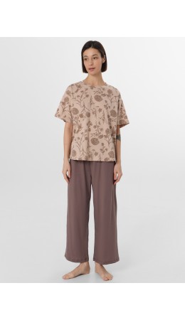 Комплект цветы на холодном бежевом +коричневый