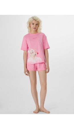 Пижама розовый +котики на розовом