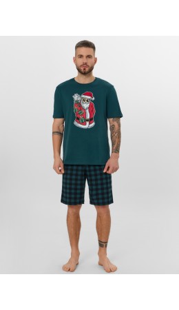 Комплект т.изумрудный +черная клетка на зеленом