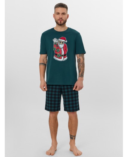 Комплект т.изумрудный +черная клетка на зеленом