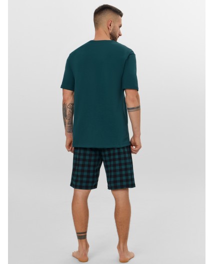 Комплект т.изумрудный +черная клетка на зеленом