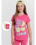 Футболка маджента +лимоны на желтом