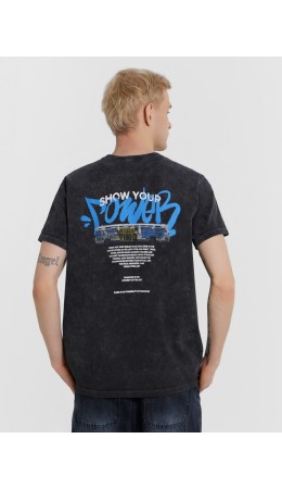 Футболка серый acid wash +печать1