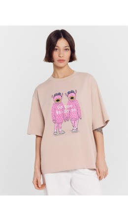 Футболка холодный бежевый +печать