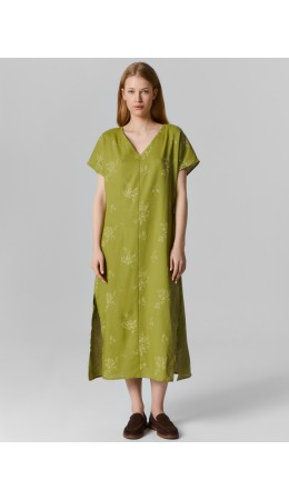 Платье домашнее цветы на оливковом