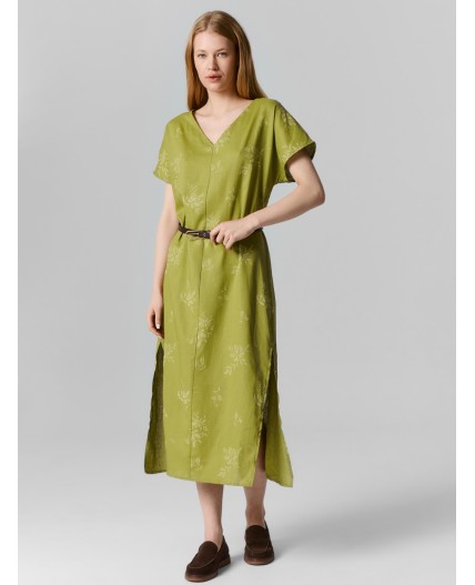 Платье домашнее цветы на оливковом
