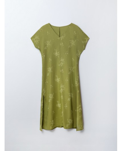 Платье домашнее цветы на оливковом