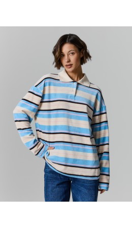 Поло разноцветная полоска на молочном