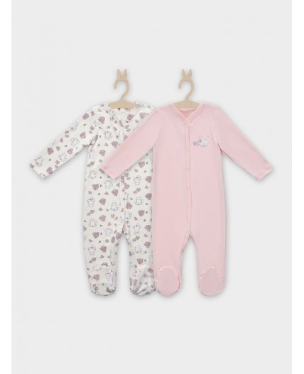 Комбинезон котики с цветами на молочном +розовый