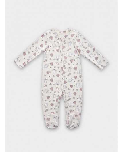 Комбинезон котики с цветами на молочном +розовый