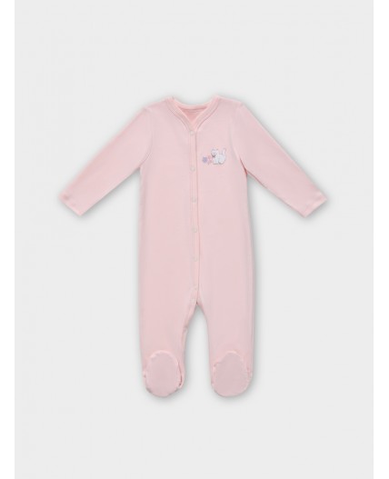 Комбинезон котики с цветами на молочном +розовый