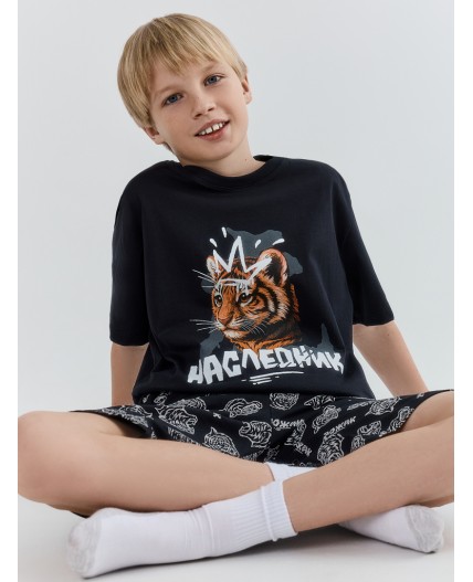 Пижама черный +тигры на черном